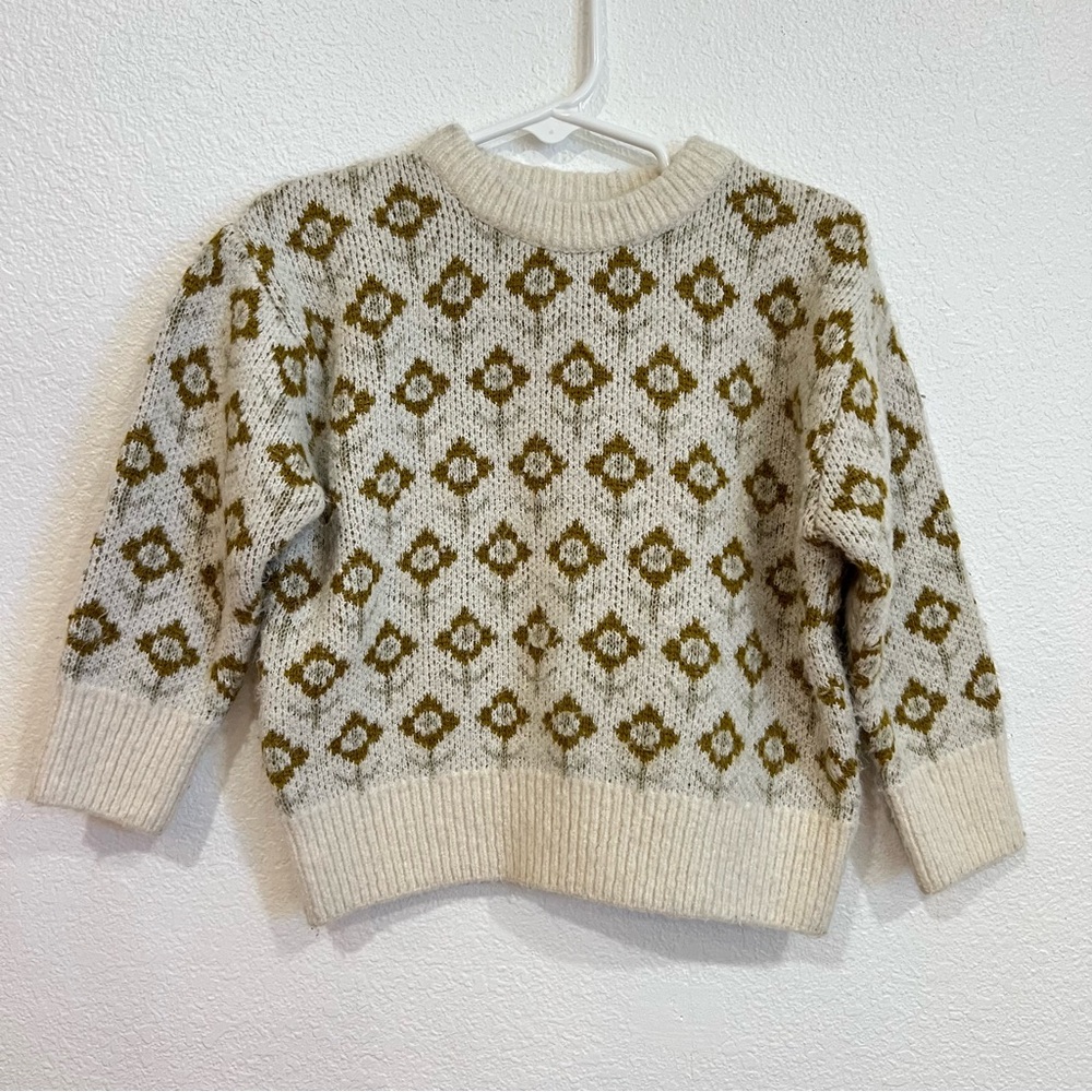 Rylee + Cru Cream Sweater with Olive Diamond Pattern